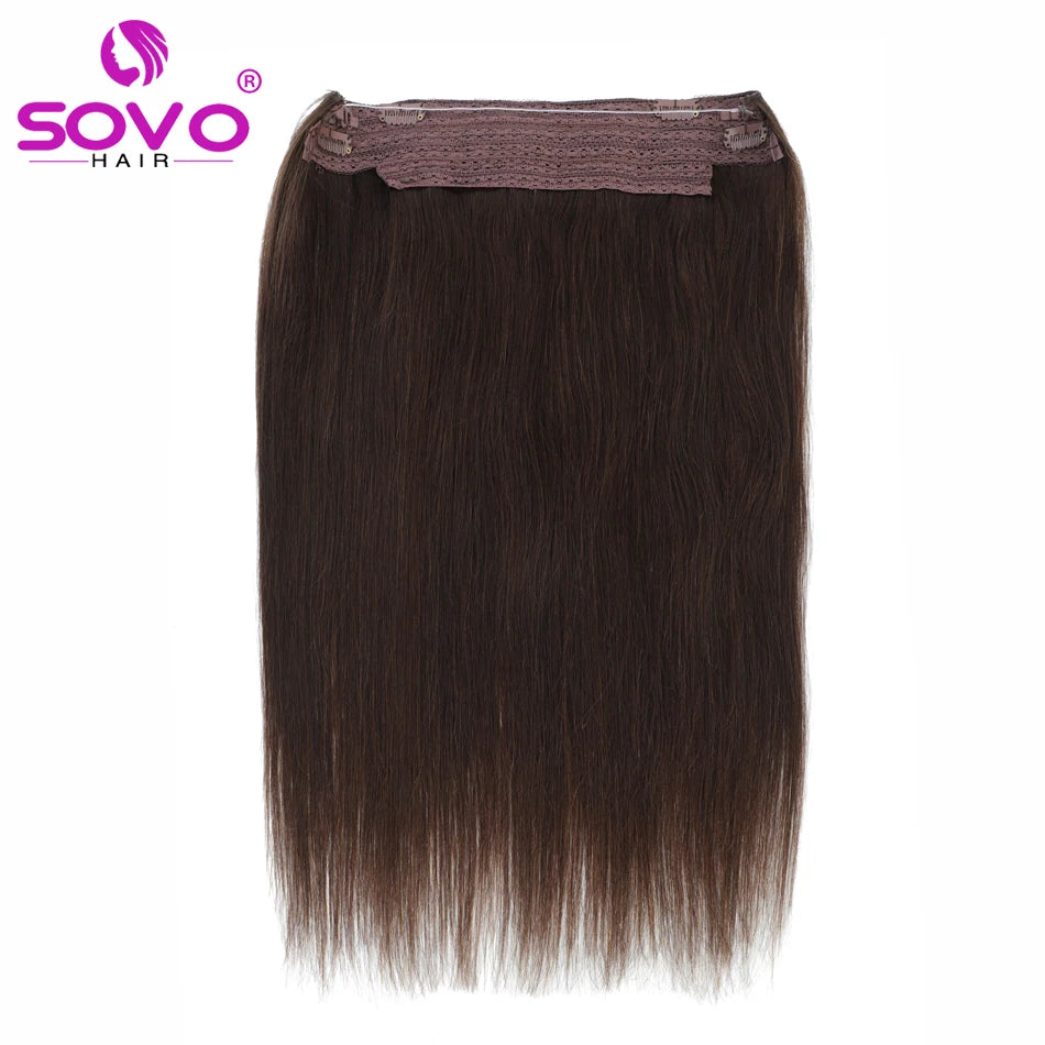 Halo Hair Extensions 100% Human Hair 14-28 Inch Hidden Wire Clip-In Hair Ombre Brown Color Human Remy Fish Line Hair Extension