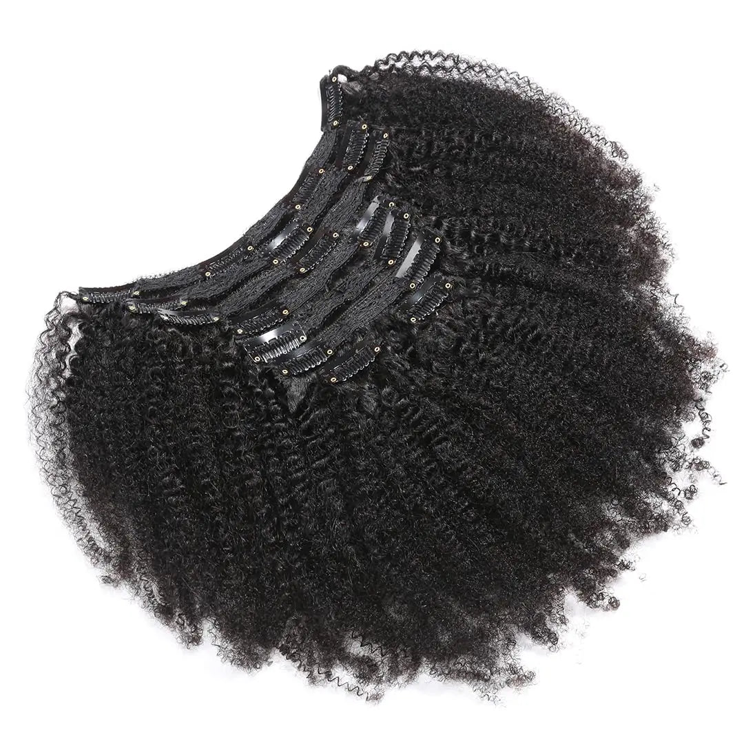 Extensions à Clips Afro Curly Kinky | 10-24 Pouces | 120g 8 Pièces | Cheveux Humains Remy | Volume Complet