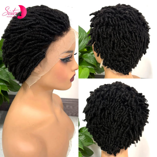 13X4 Lace Front Short Screw Curly Wig Bob Wig 250% Twist Dreadlock Human Hair Wigs Colored Afro Kinky Curly Wig For Black Women