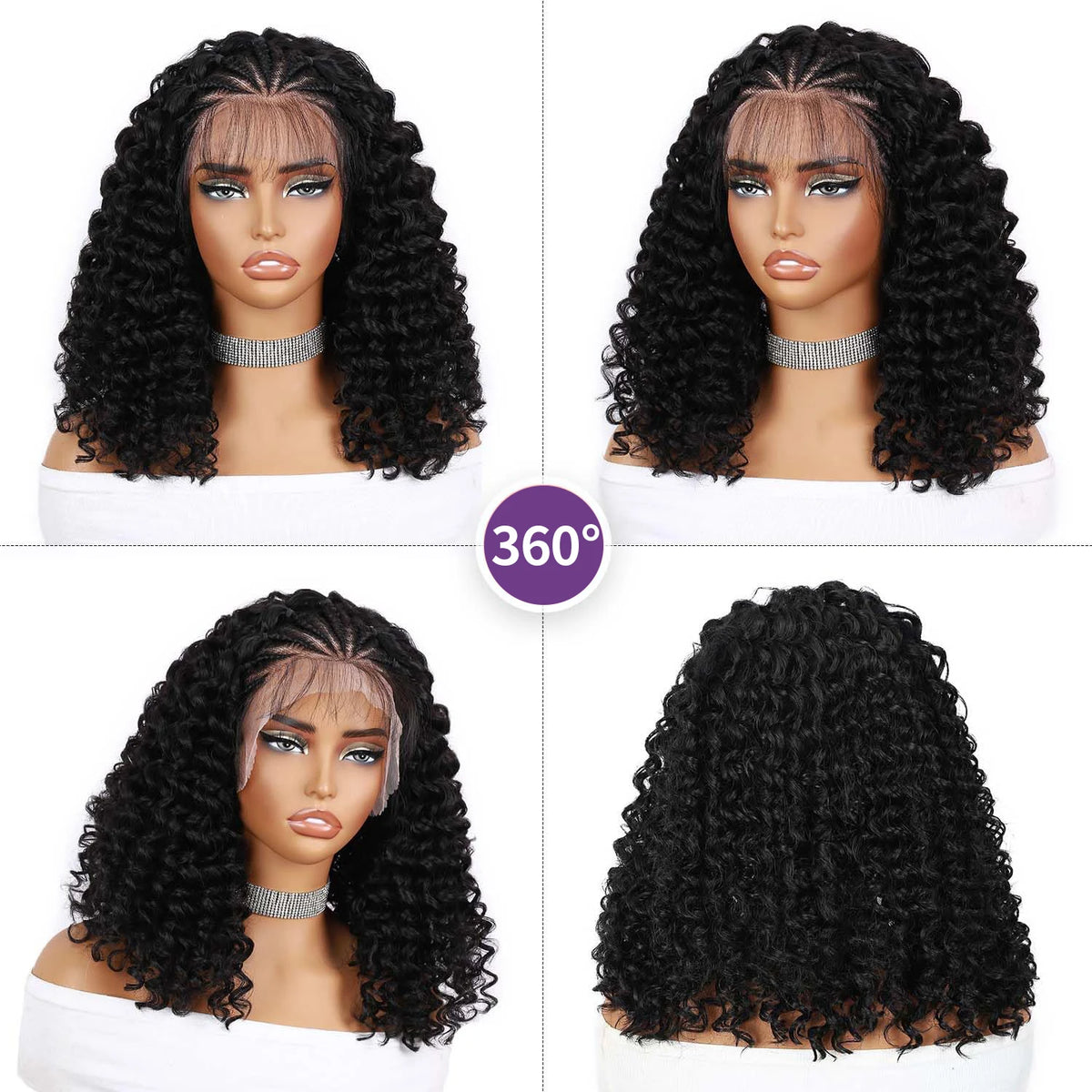 Perruque Bob Curly | 13x4 Lace Front | Tresses Cornrow Pré-Tressées | Quickwig | Cheveux Humains | Femmes Noires