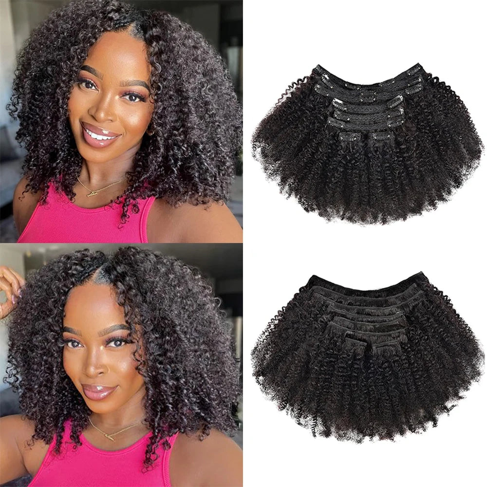 Extensions à Clips Afro Curly Kinky | 10-24 Pouces | 120g 8 Pièces | Cheveux Humains Remy | Volume Complet