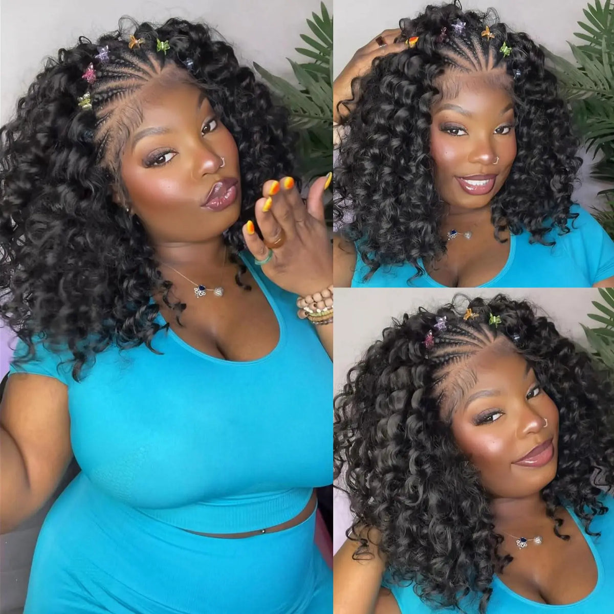 Perruque Bob Curly | 13x4 Lace Front | Tresses Cornrow Pré-Tressées | Quickwig | Cheveux Humains | Femmes Noires