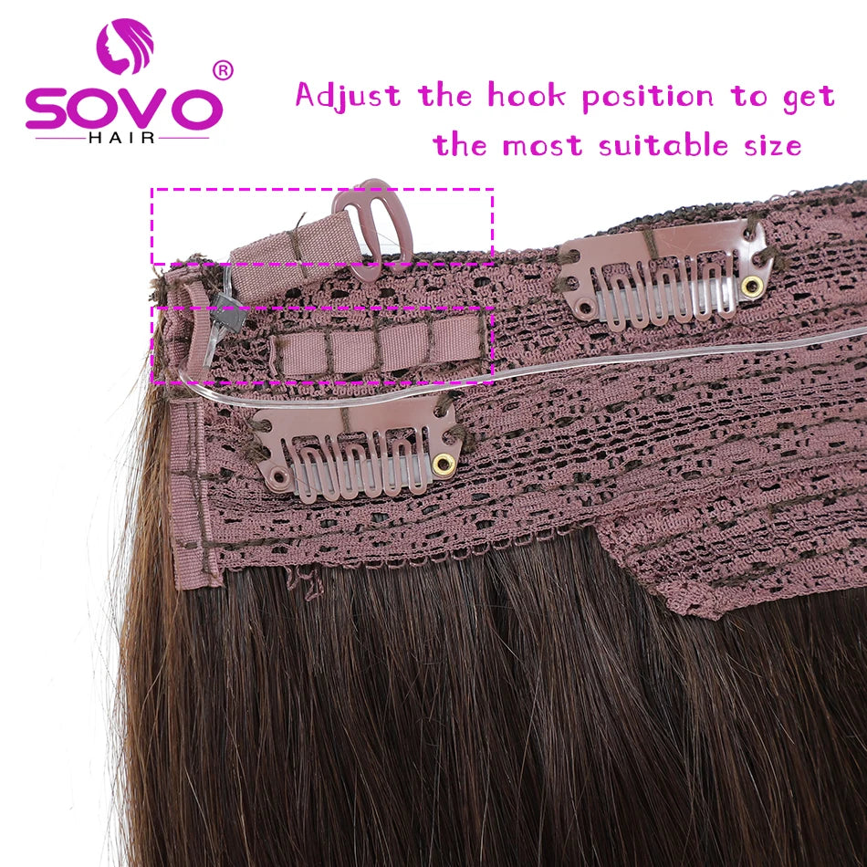 Halo Hair Extensions 100% Human Hair 14-28 Inch Hidden Wire Clip-In Hair Ombre Brown Color Human Remy Fish Line Hair Extension
