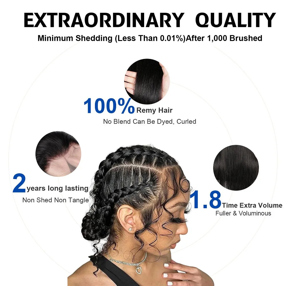 Perruque Full Lace 100% Cheveux Humains | Lisse | Pré-Pluçuée | Nœuds Blancs | Femme