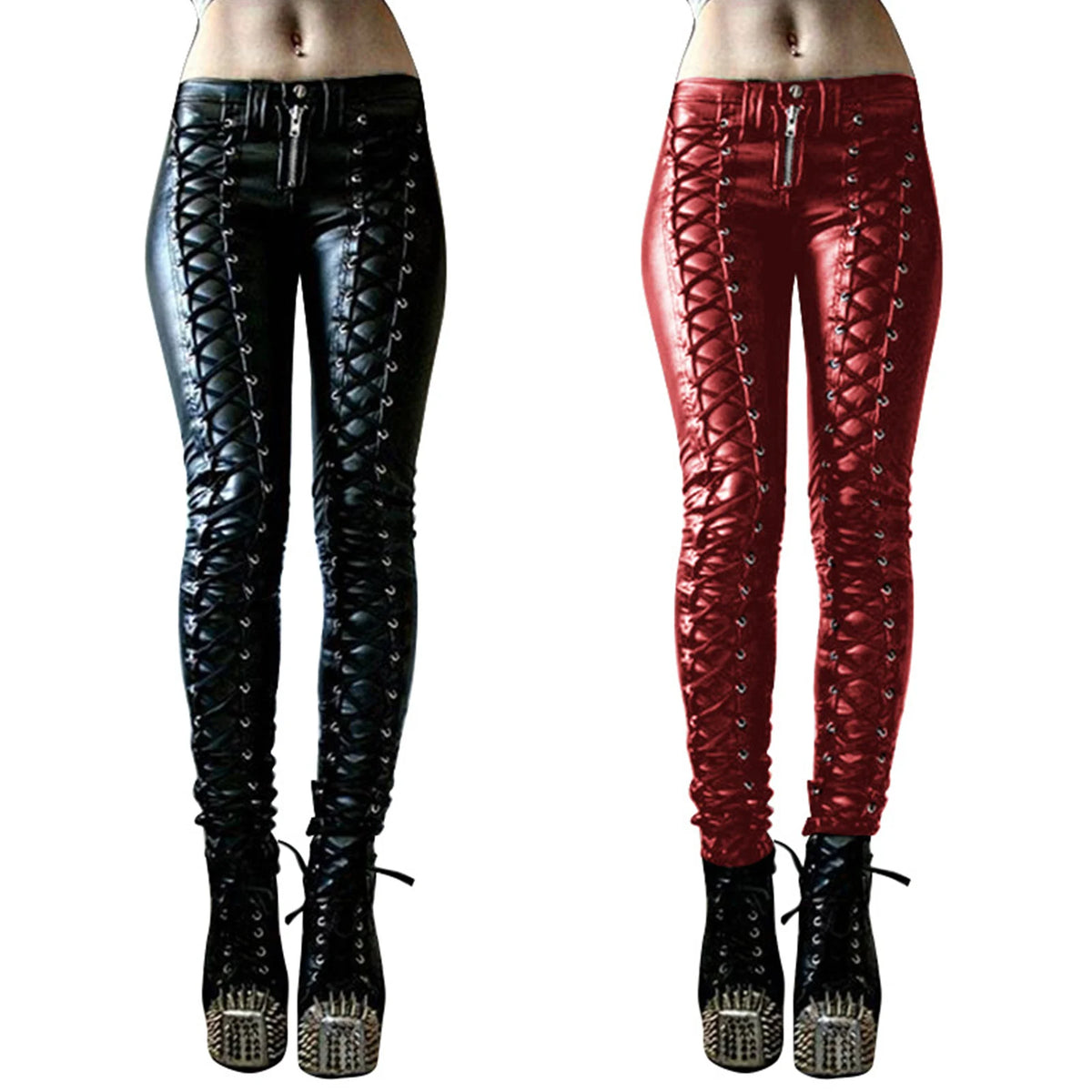 Pantalon Steampunk Femme Faux Cuir | Cosplay Carnaval | Slim Boutons | Legging Taille Haute | Mode
