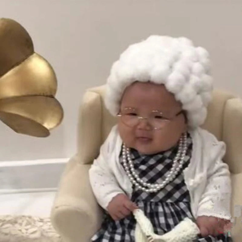 1 Set Funny Baby Photography Props Costume Infant Girls Cosplay Grandma Clothes Photo Shooting Hat Outfits