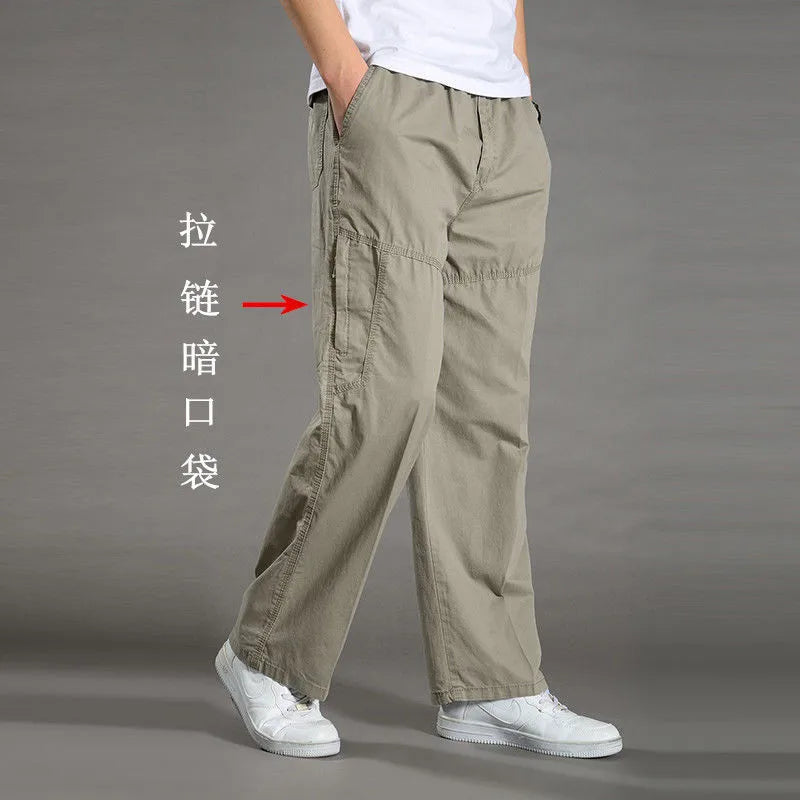Pantalon cargo ample en coton pour homme | Taille élastique