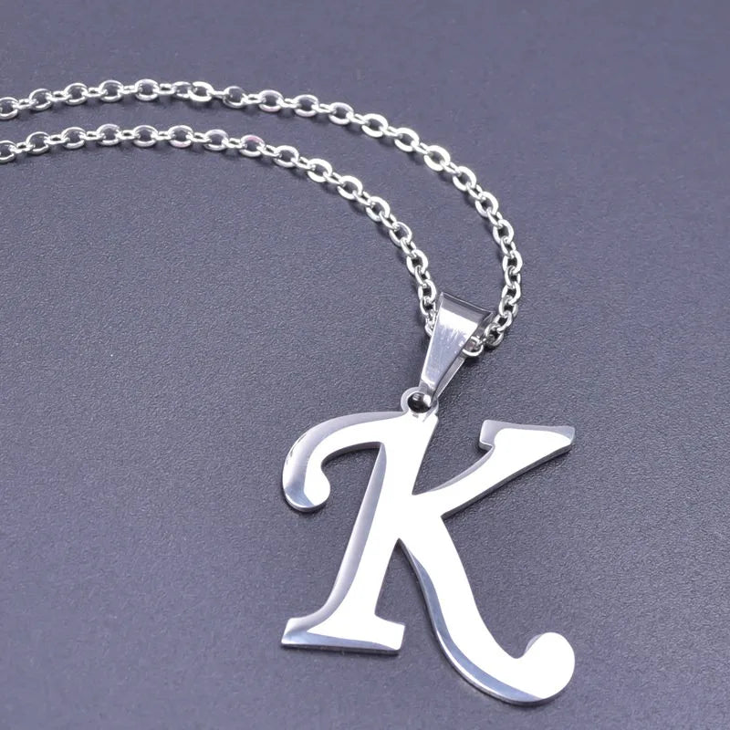 Collier Initiale Lettre Alphabet | 26 Lettres | Acier Inoxydable | Pendentif Chaîne | Bijou Femme & Homme