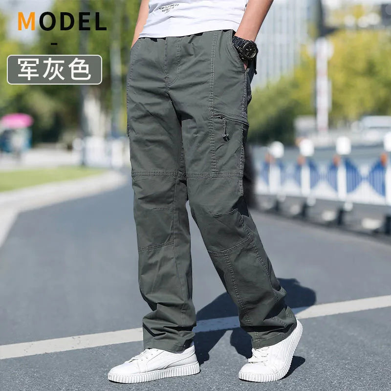Pantalon cargo ample en coton pour homme | Taille élastique