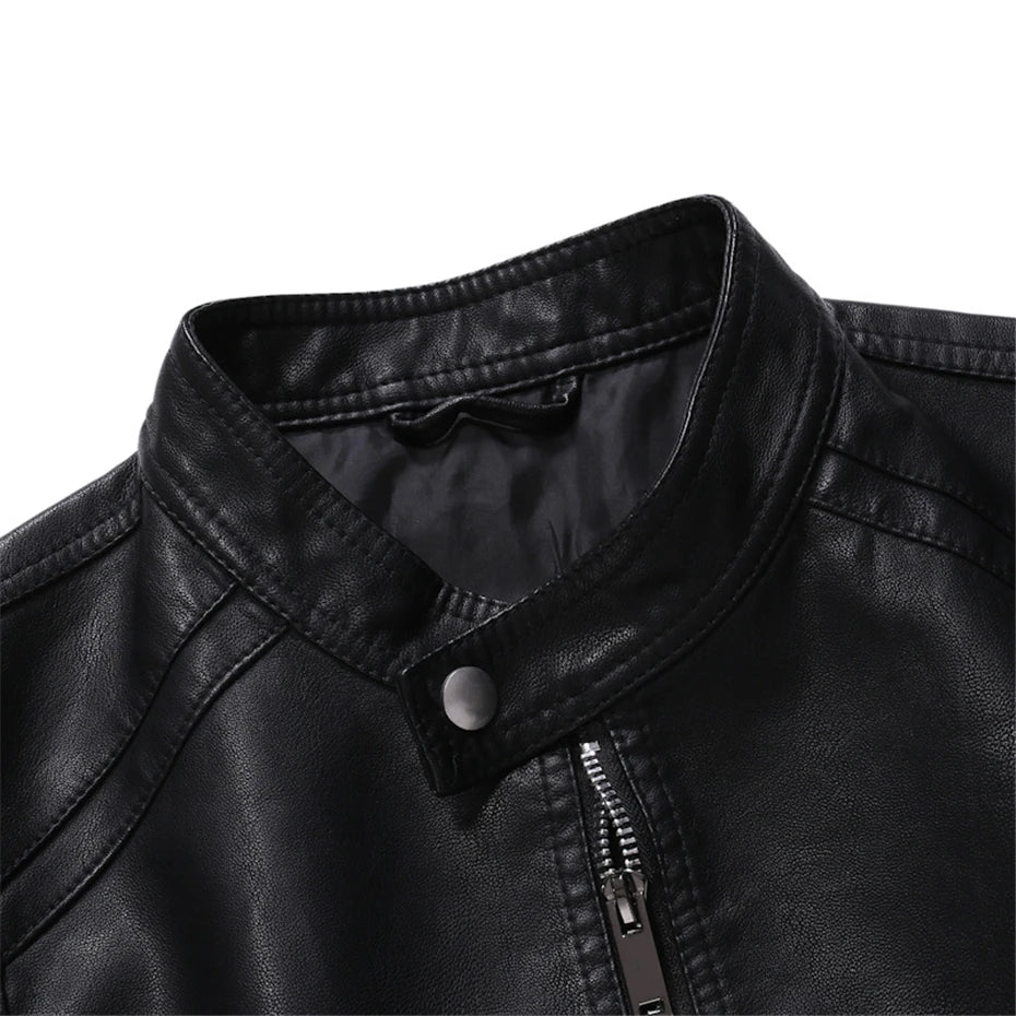 Veste motard noire en similicuir PU pour homme | Col montant
