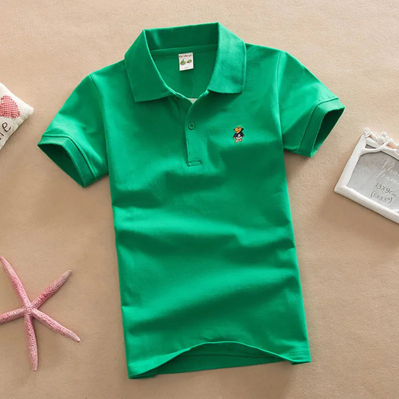 Boys T-Shirt Summer Fashion Cartoon Bear Embroidery School Clothes Little Girls Polo Shirts 3-8 Years Tops Toddler Sportswear