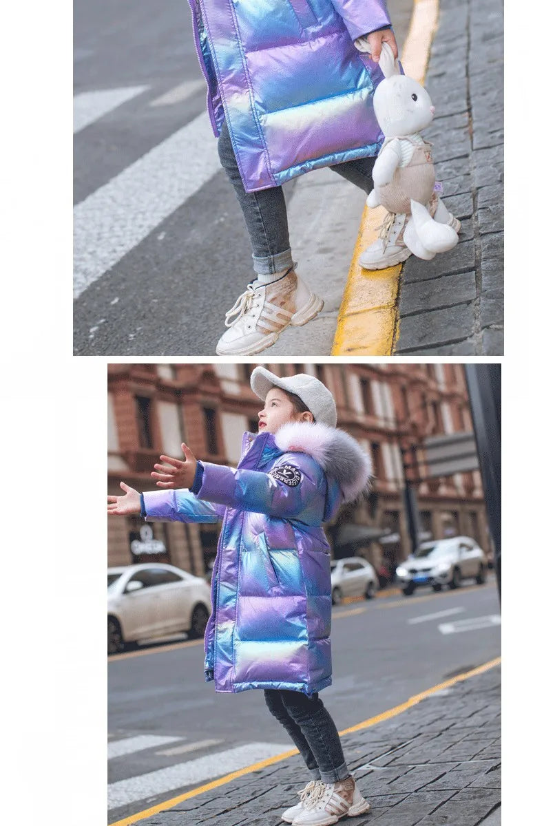 Doudoune Fille 2026 | Imperméable Brillante Capuche | Parka Neige Enfant 5-14 Ans Hiver