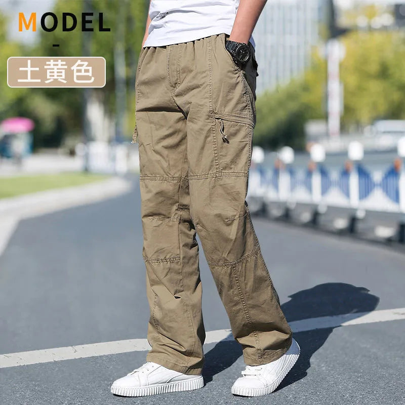 Pantalon cargo ample en coton pour homme | Taille élastique