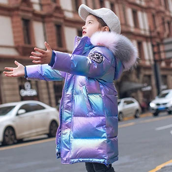 Doudoune Fille 2026 | Imperméable Brillante Capuche | Parka Neige Enfant 5-14 Ans Hiver