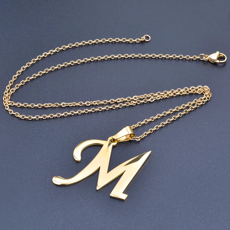Collier Initiale Lettre Alphabet | 26 Lettres | Acier Inoxydable | Pendentif Chaîne | Bijou Femme & Homme