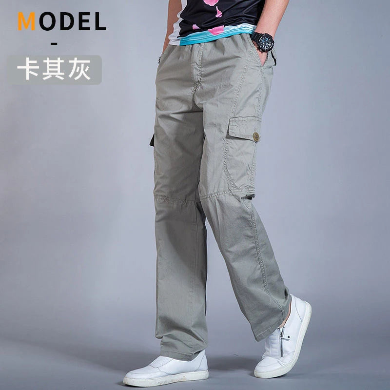 Pantalon cargo ample en coton pour homme | Taille élastique