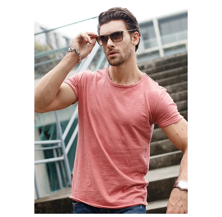 T-Shirt Homme 100% Coton | Col Rond | Manches Courtes | Uni Casual | Doux & Confortable | Été