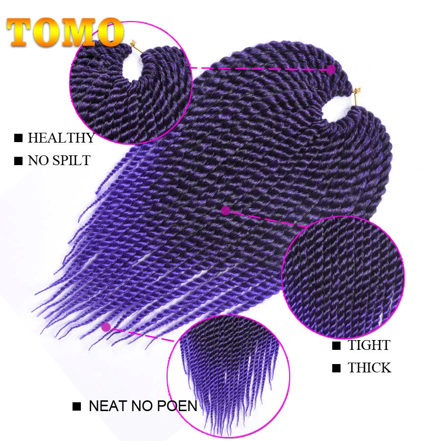 TOMO Senegalese Twist Hair Extensions 14 18 22 Inch Low Temperature Fiber Crochet Braids Ombre Synthetic Braiding Hair