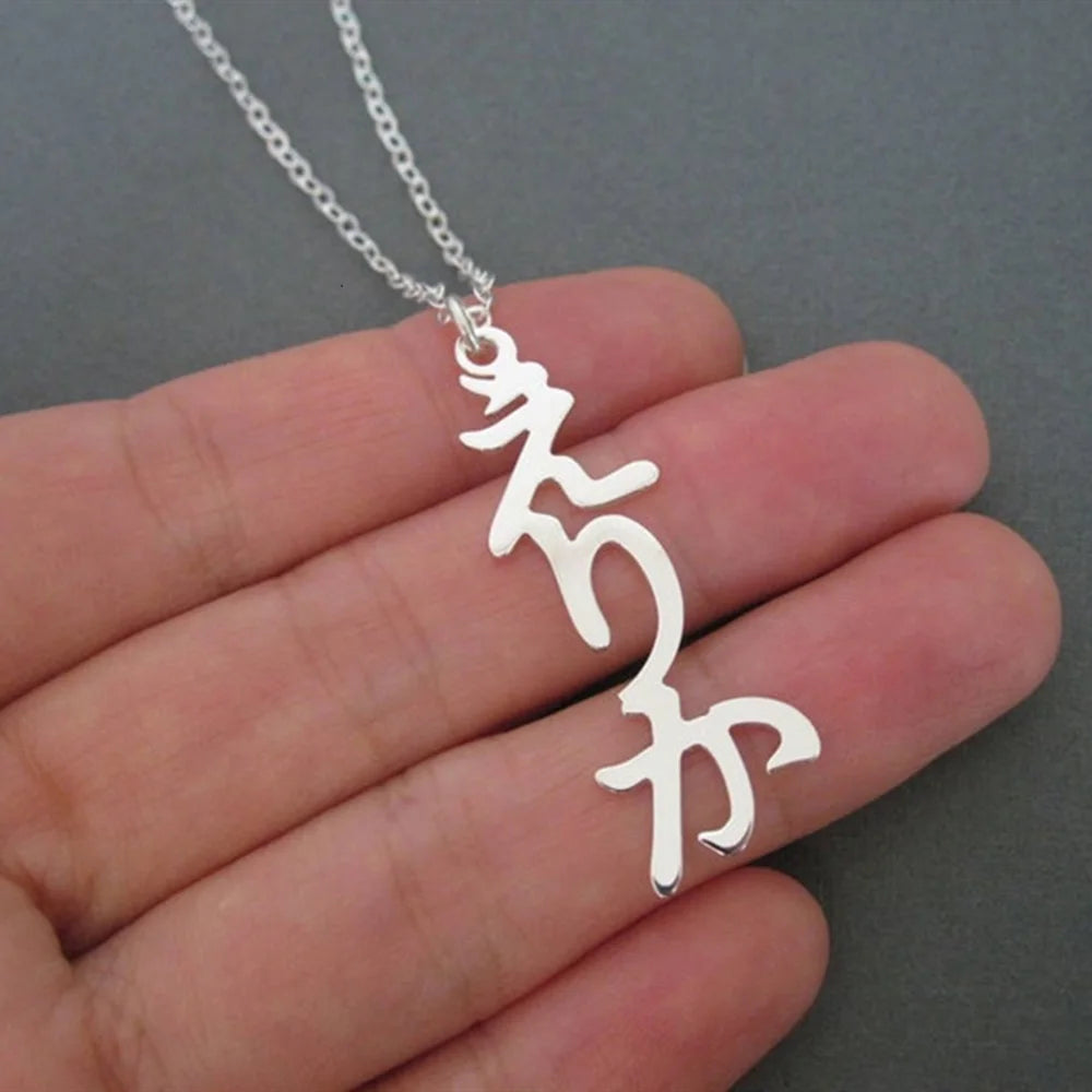Collier Prénom Japonais Personnalisé | Plaque Argent Acier Inoxydable | Vertical | Cadeau Femme