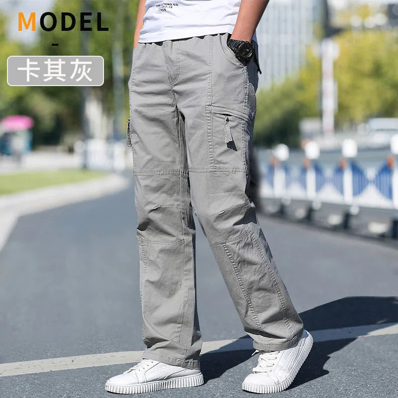Pantalon cargo ample en coton pour homme | Taille élastique