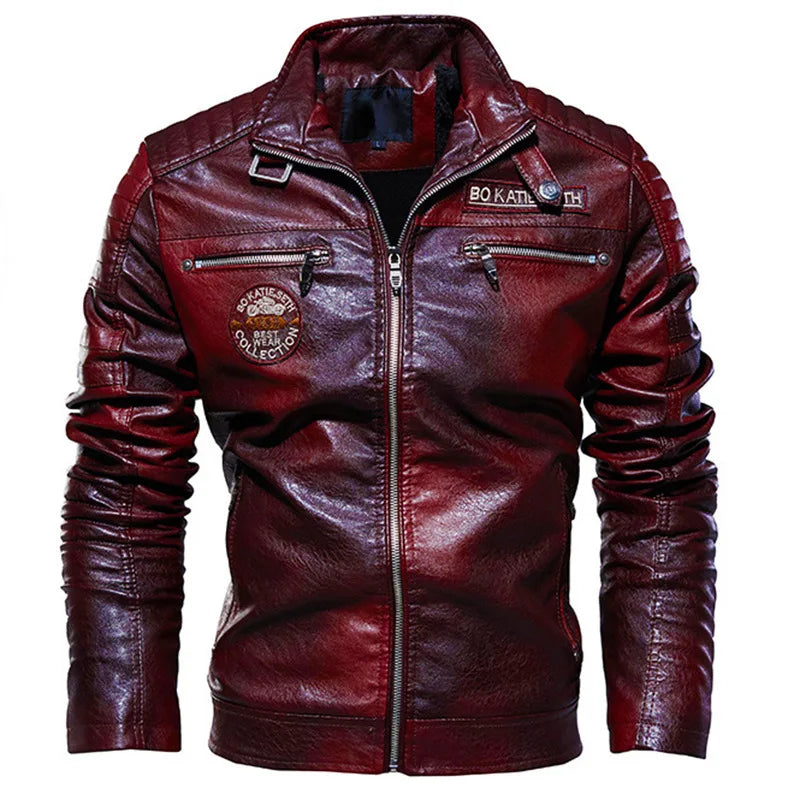 Leather Jacket Men Winter Fleece Motorcycle PU Leather Jacket Male Stand Collar Casual Windbreaker Ropa De Hombre Coat Plus Size