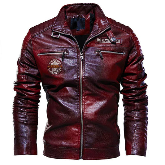 Leather Jacket Men Winter Fleece Motorcycle PU Leather Jacket Male Stand Collar Casual Windbreaker Ropa De Hombre Coat Plus Size