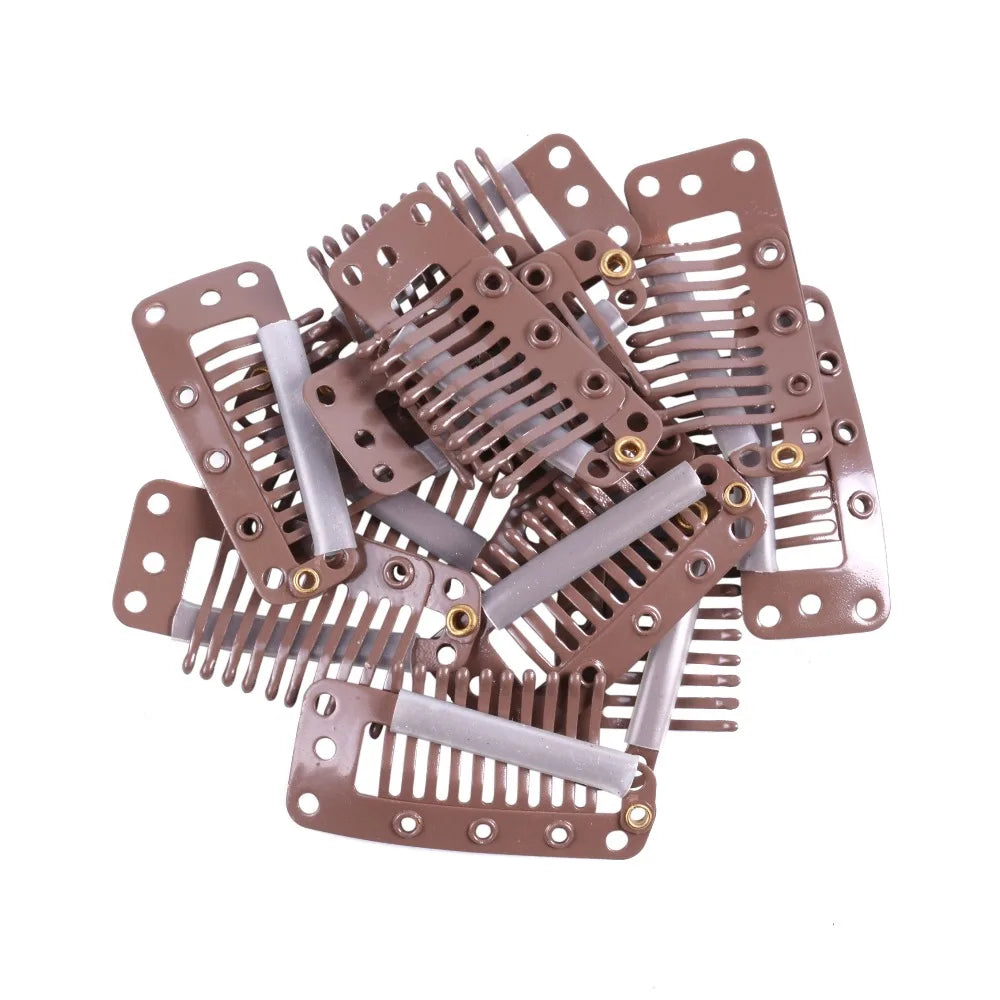 20pcs 10-Teeth Snap-Comb Wig Clips with Rubber for Hair Extension Hair Snap Clips Weave Toupee Clips Styling Tools