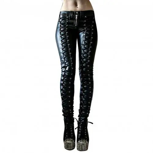Pantalon Steampunk Femme Faux Cuir | Cosplay Carnaval | Slim Boutons | Legging Taille Haute | Mode