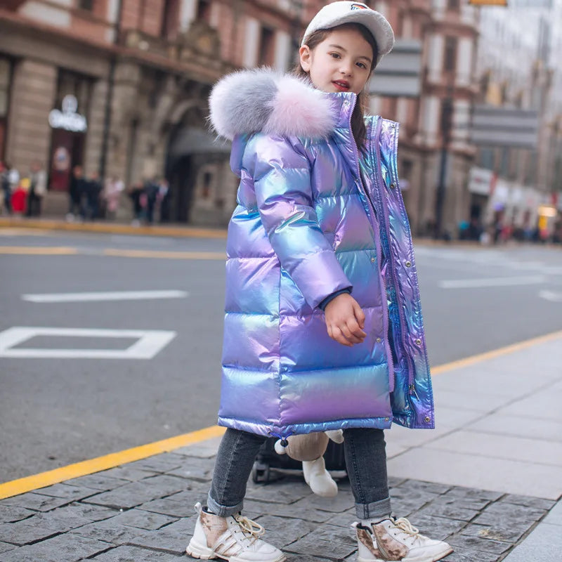 Doudoune Fille 2026 | Imperméable Brillante Capuche | Parka Neige Enfant 5-14 Ans Hiver
