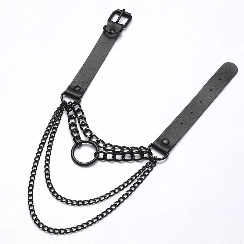 Layered Chain Necklace Punk Choker Collar Goth Pendant Necklace Women Black Leather Emo Gothic Jewelry