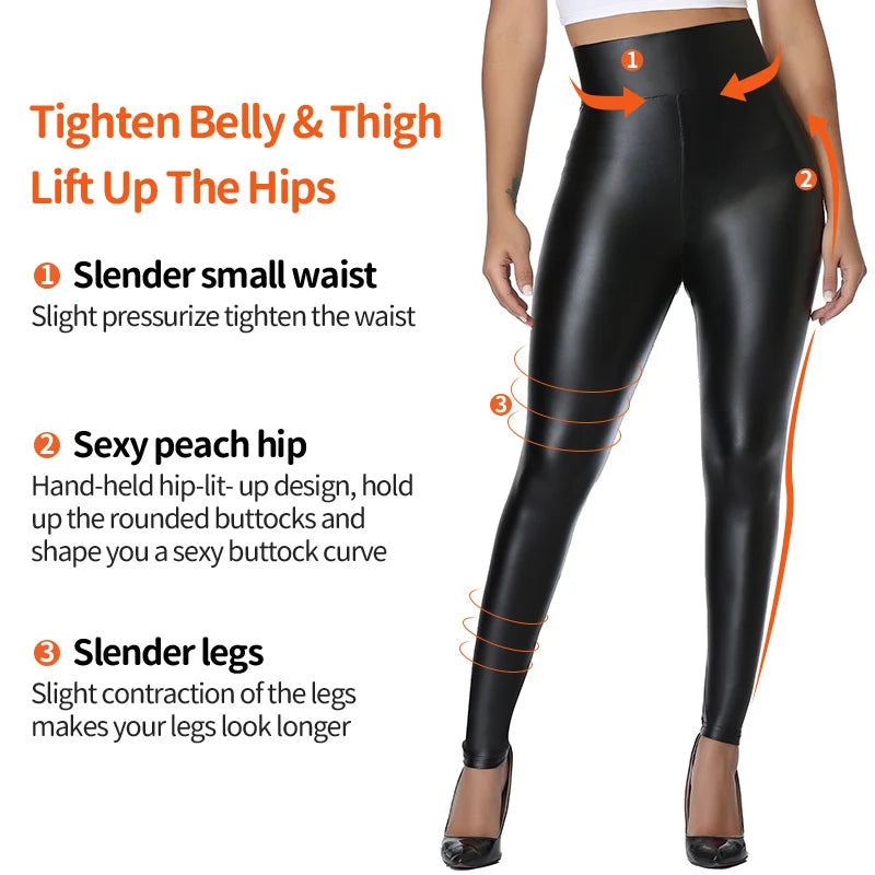 Legging Faux Cuir Épais Femme | Taille Haute Non Transparent | Push Up Slim | Lift Fesses | Fitness