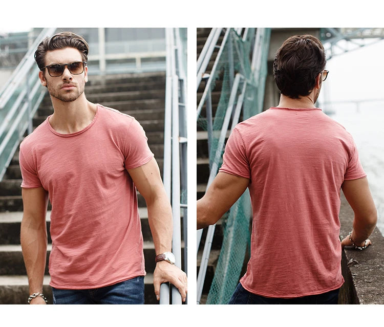 T-Shirt Homme 100% Coton | Col Rond | Manches Courtes | Uni Casual | Doux & Confortable | Été