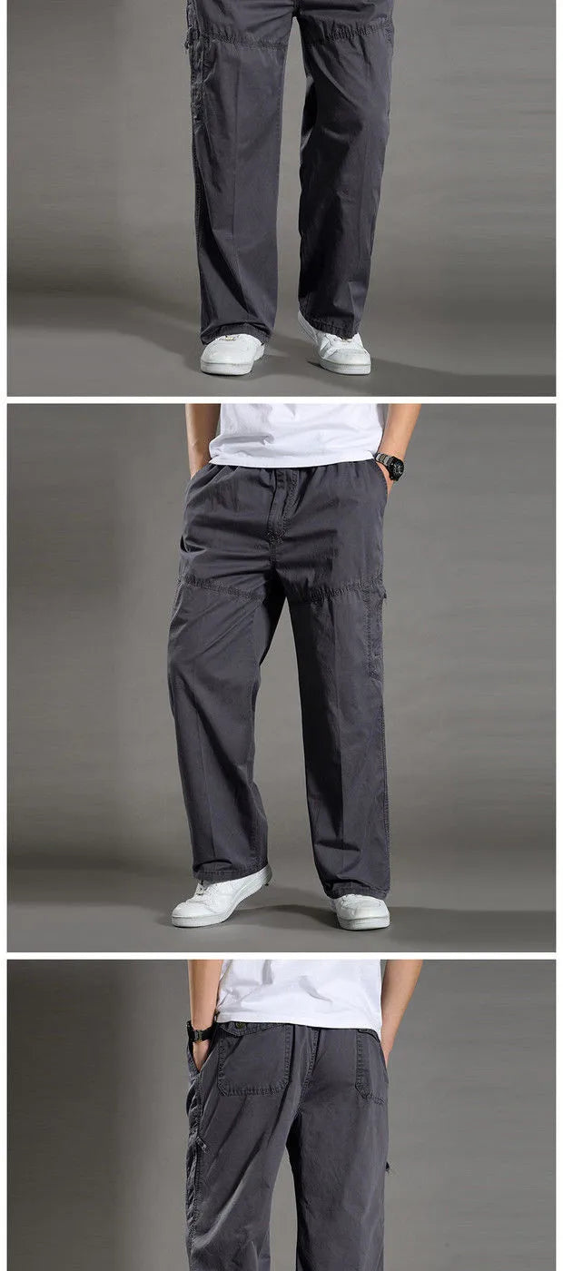 Pantalon cargo ample en coton pour homme | Taille élastique