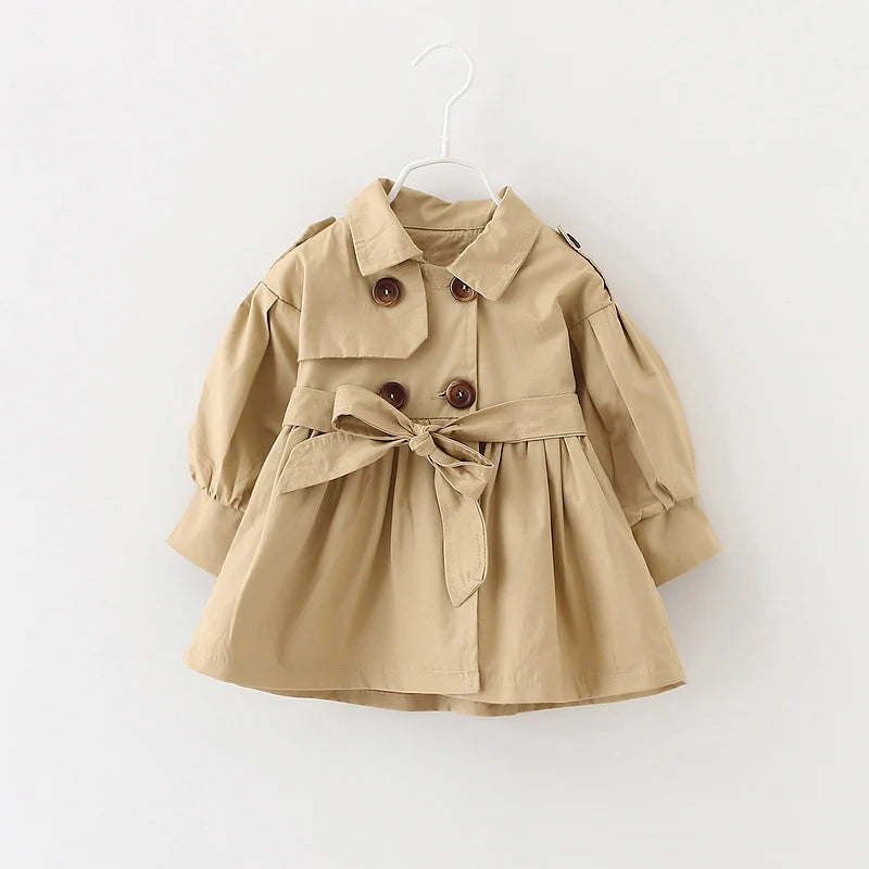 Fashion Baby Coat with Belt Cotton Autumn Spring Baby Girl Clothes Solid Color Infant Jacket Baby Girl Coat 2 Colors