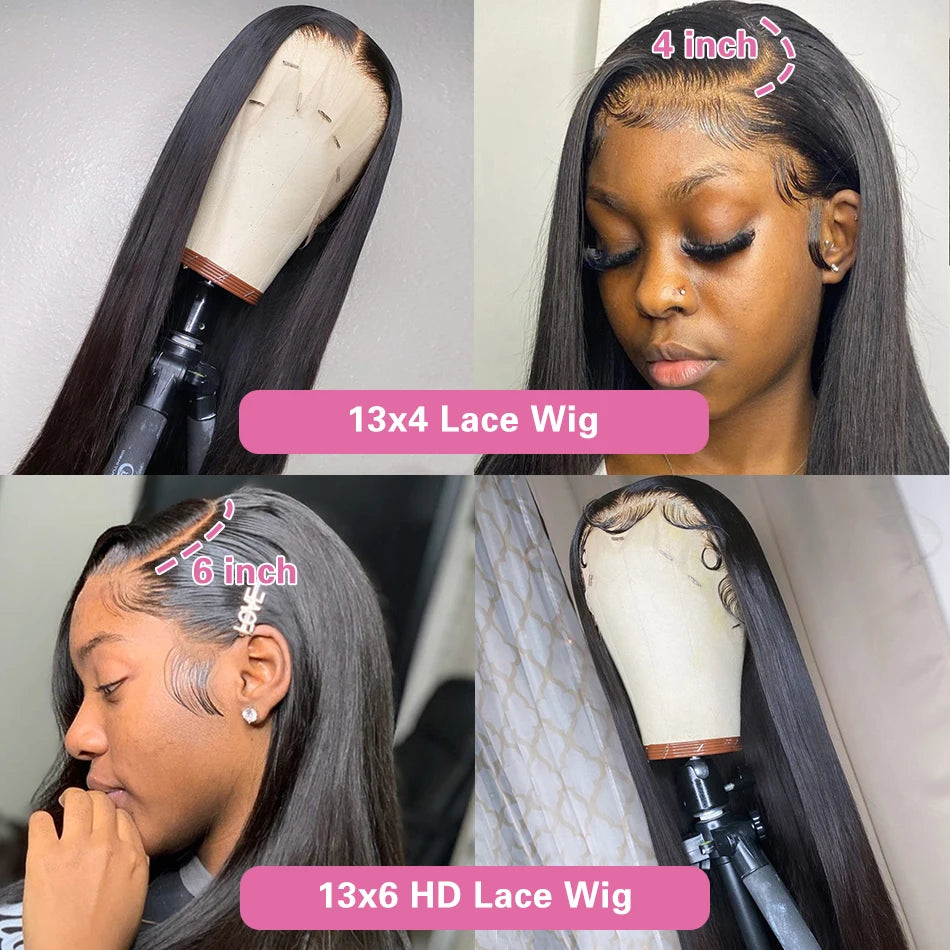 HD Lace Frontal Wig 13x6 13x4 Lace Front Wig Human Hair 30Inch Bone Straight Transparent Lace Human Hair Wigs 4x4 HD Closure Wig