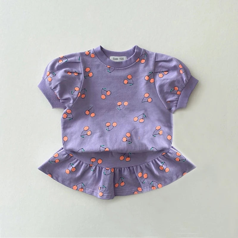 Fashion Girl Clothes Sets Summer Short Sleeve Sweatshirt Tops + Skirt 2Pcs for 1-5Y Kids Girl Clothing Sets Baby Clothes Outfits