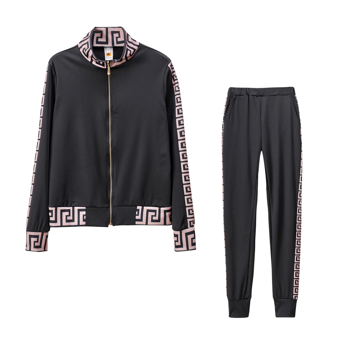 Jogging Femme Y2k 2025 | Ensemble 2 Pièces Élégant | Imprimé Grec | Veste Zippée & Pantalon | Grande Taille