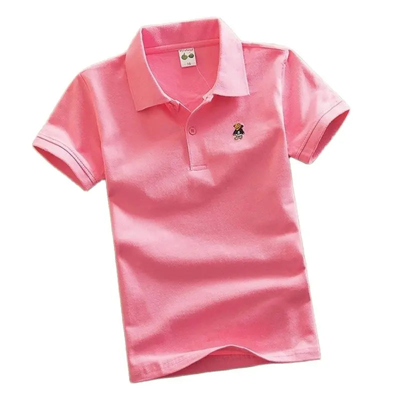 Boys T-Shirt Summer Fashion Cartoon Bear Embroidery School Clothes Little Girls Polo Shirts 3-8 Years Tops Toddler Sportswear
