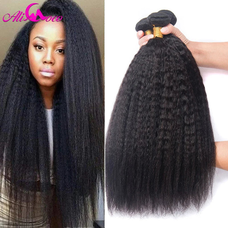 Ali Coco Peruvian Kinky Straight Hair Extensions 1/3/4 Bundles 8-28 Inch Human Hair Non-Remy Hair