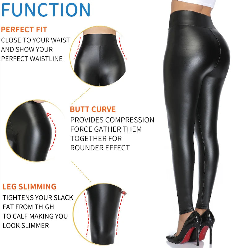 Legging Faux Cuir Épais Femme | Taille Haute Non Transparent | Push Up Slim | Lift Fesses | Fitness