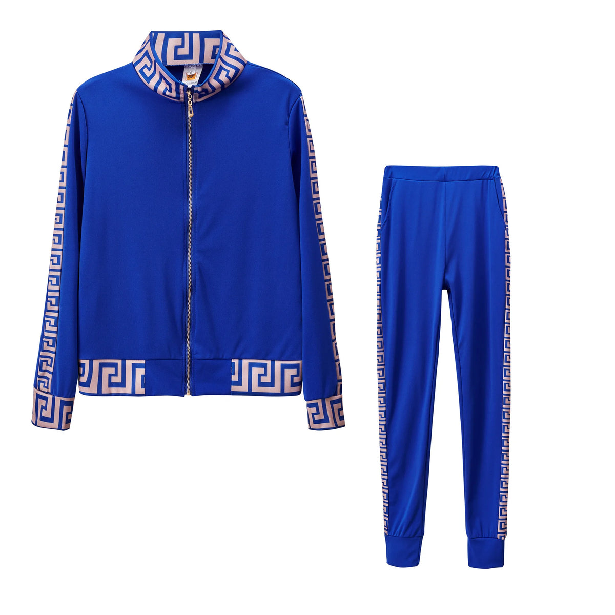 Jogging Femme Y2k 2025 | Ensemble 2 Pièces Élégant | Imprimé Grec | Veste Zippée & Pantalon | Grande Taille