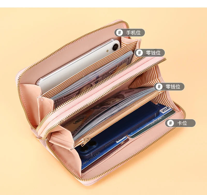Portefeuille Long Femme | Gland Décoratif | Porte-Monnaie & Porte-Cartes | Cuir PU | Clutch