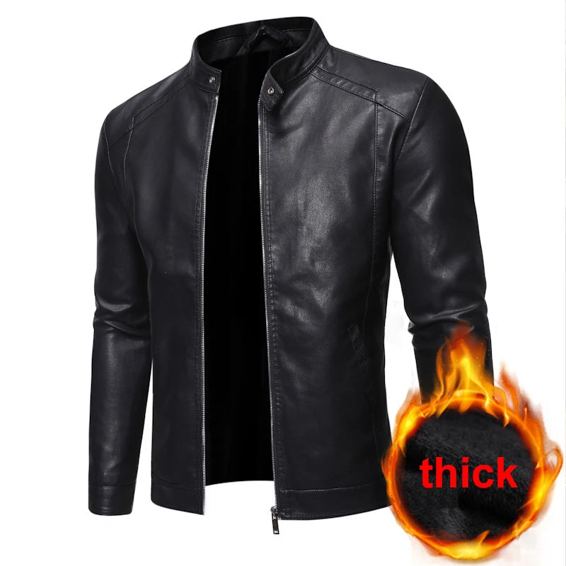 Veste motard noire en similicuir PU pour homme | Col montant