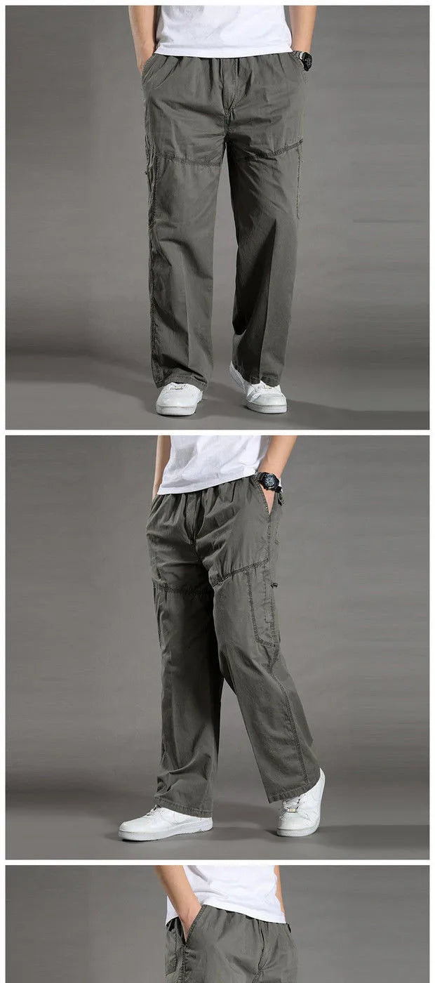 Pantalon cargo ample en coton pour homme | Taille élastique