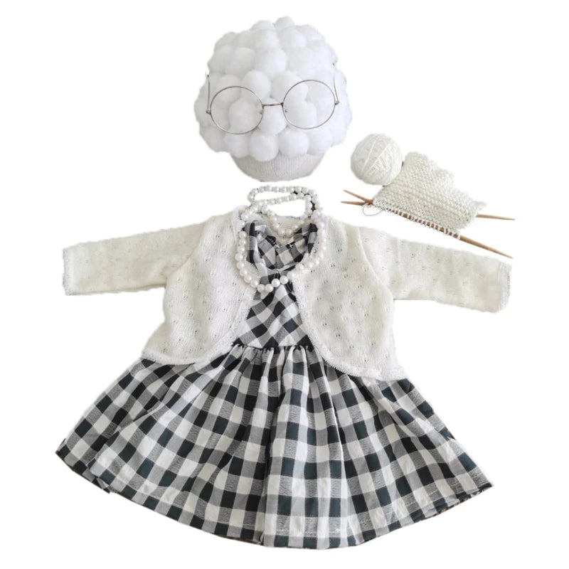 1 Set Funny Baby Photography Props Costume Infant Girls Cosplay Grandma Clothes Photo Shooting Hat Outfits