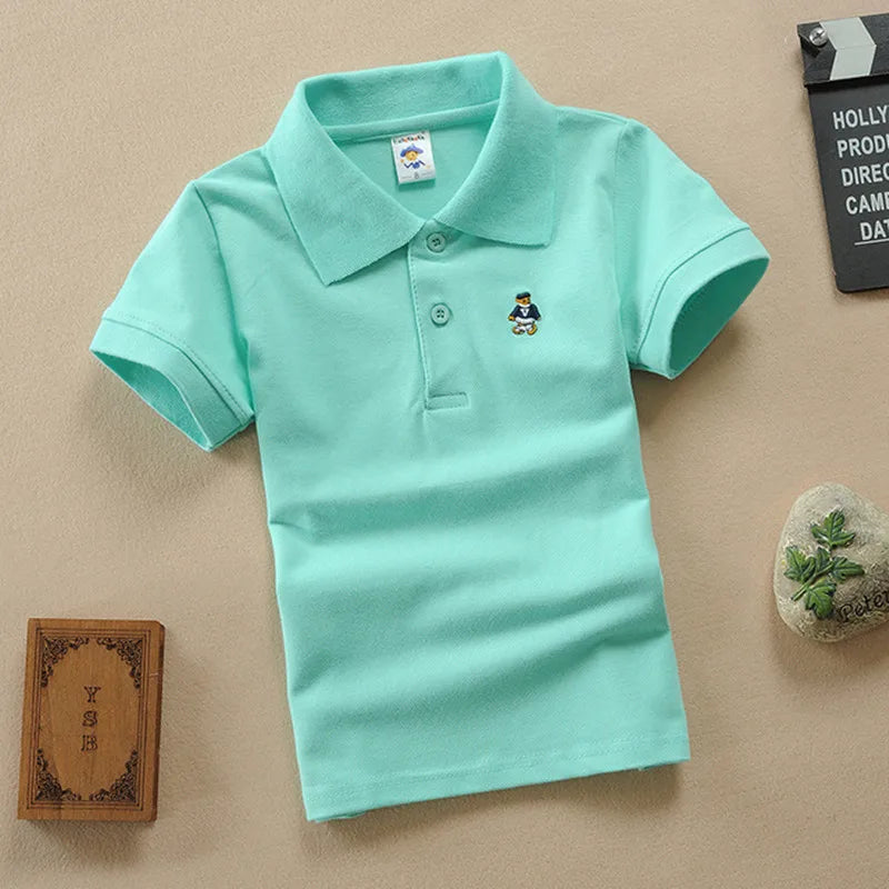 Boys T-Shirt Summer Fashion Cartoon Bear Embroidery School Clothes Little Girls Polo Shirts 3-8 Years Tops Toddler Sportswear