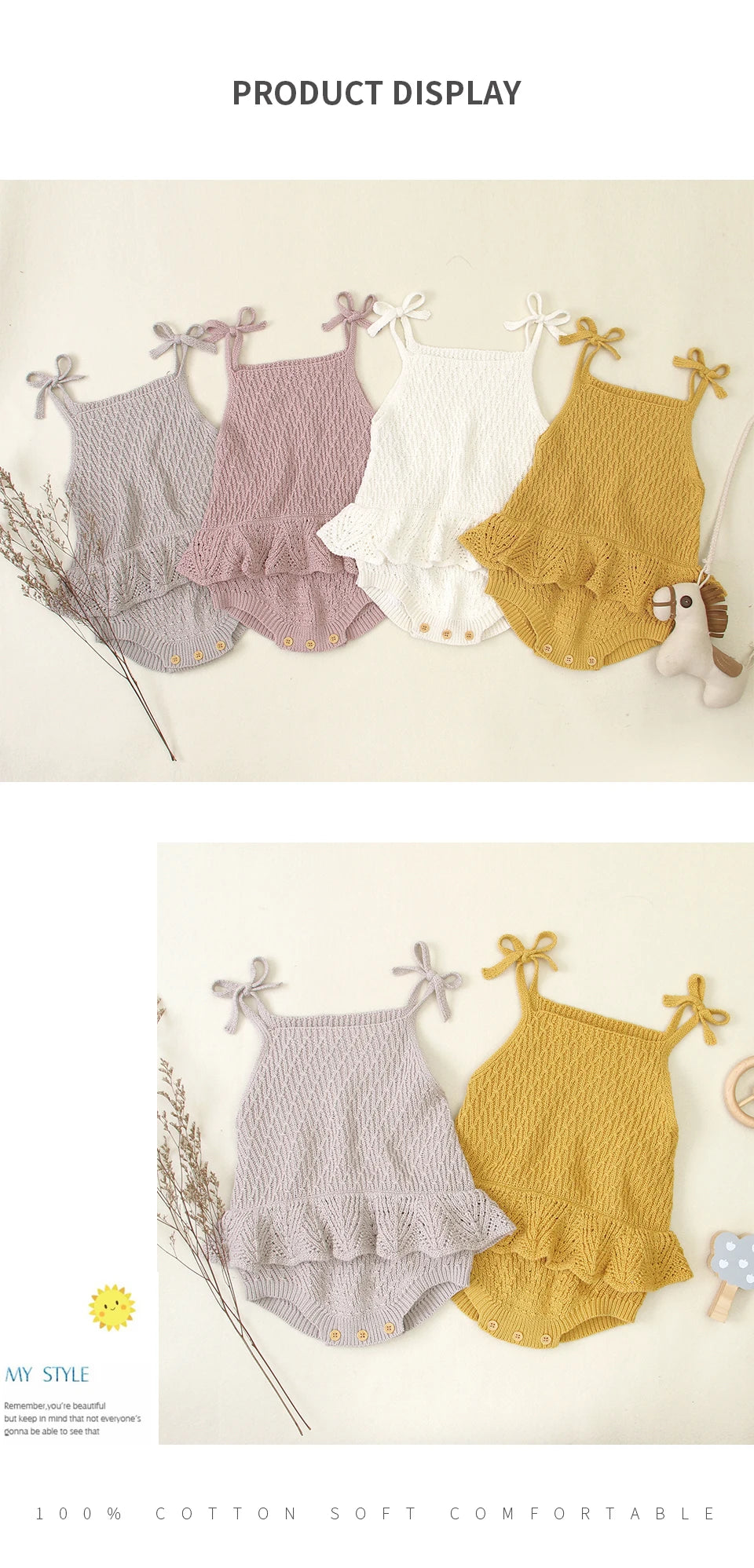 Body Bébé Fille Mignon | Bretelles Tricoté Salopette | Couleur Unie | Combinaison Été | 0-2 Ans