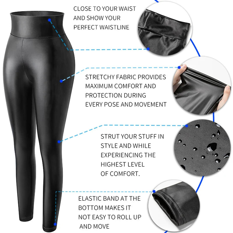 Legging Faux Cuir Épais Femme | Taille Haute Non Transparent | Push Up Slim | Lift Fesses | Fitness