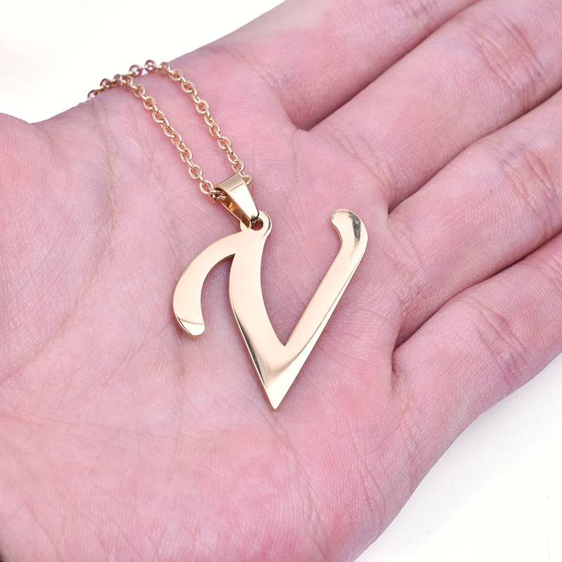 Collier Initiale Lettre Alphabet | 26 Lettres | Acier Inoxydable | Pendentif Chaîne | Bijou Femme & Homme