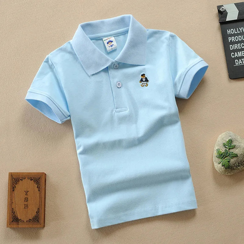 Boys T-Shirt Summer Fashion Cartoon Bear Embroidery School Clothes Little Girls Polo Shirts 3-8 Years Tops Toddler Sportswear